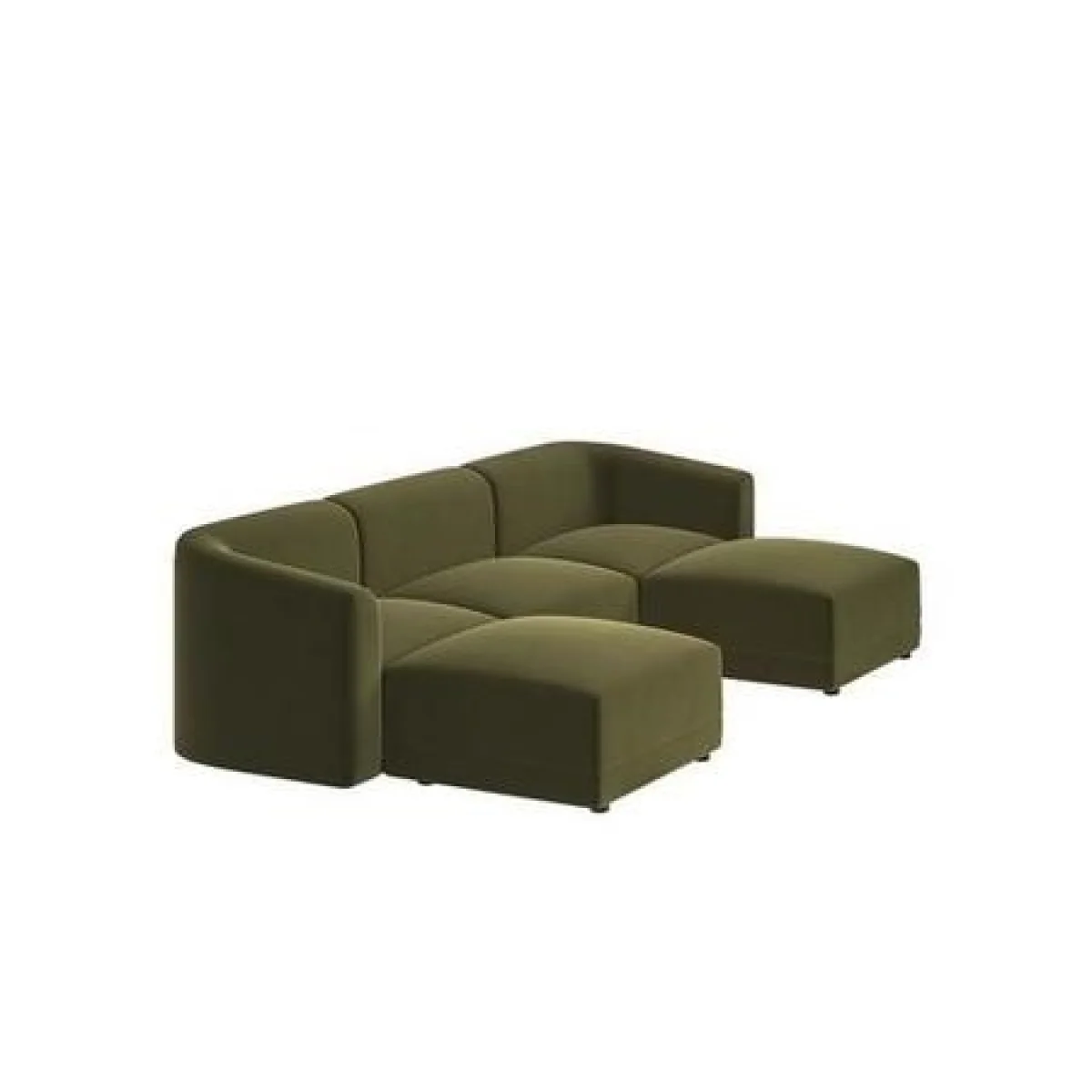 Large Olive Green Velvet 4-Seater U-Shape Modular Chaise Sofa - Laine – image 13