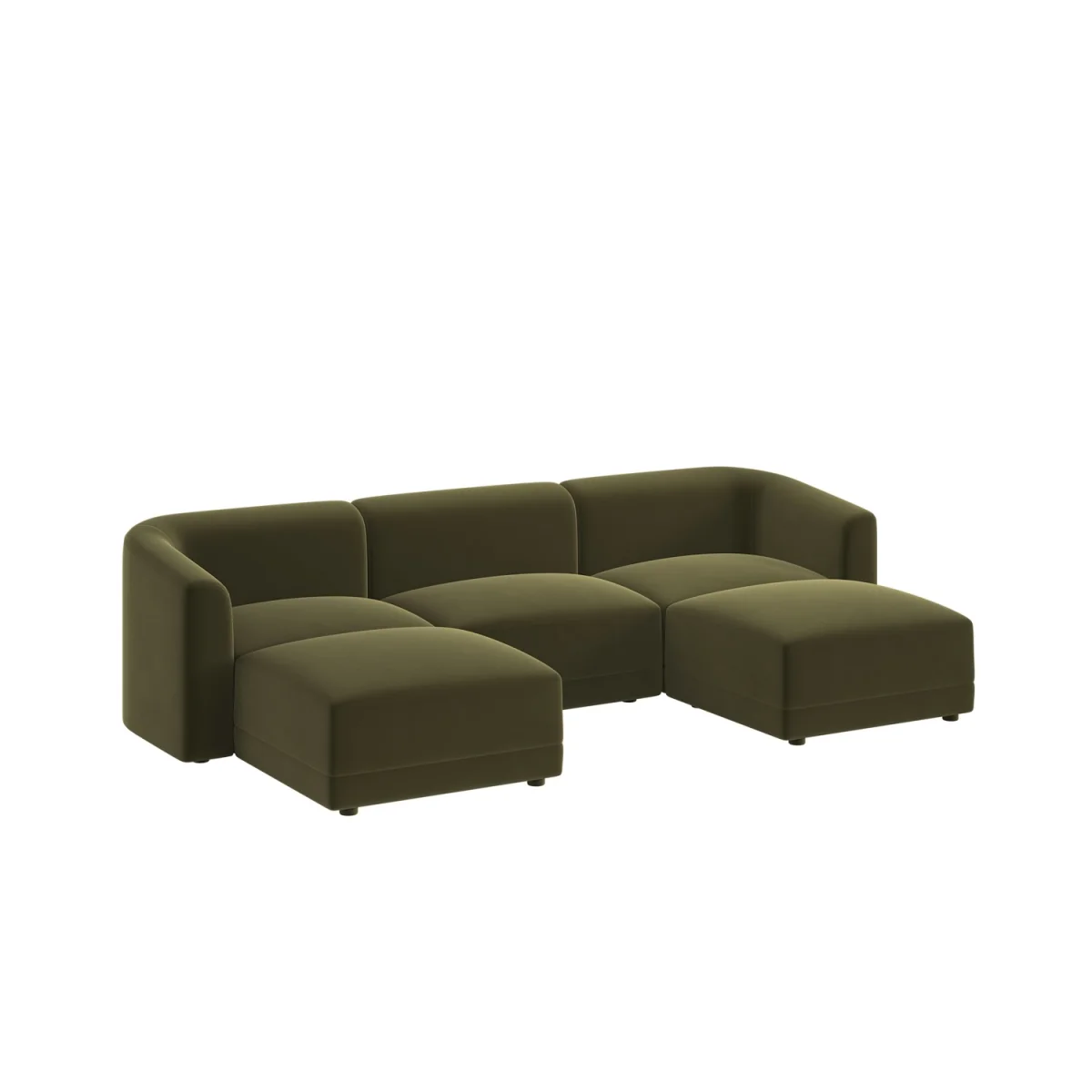 Large Olive Green Velvet 4-Seater U-Shape Modular Chaise Sofa - Laine – image 14