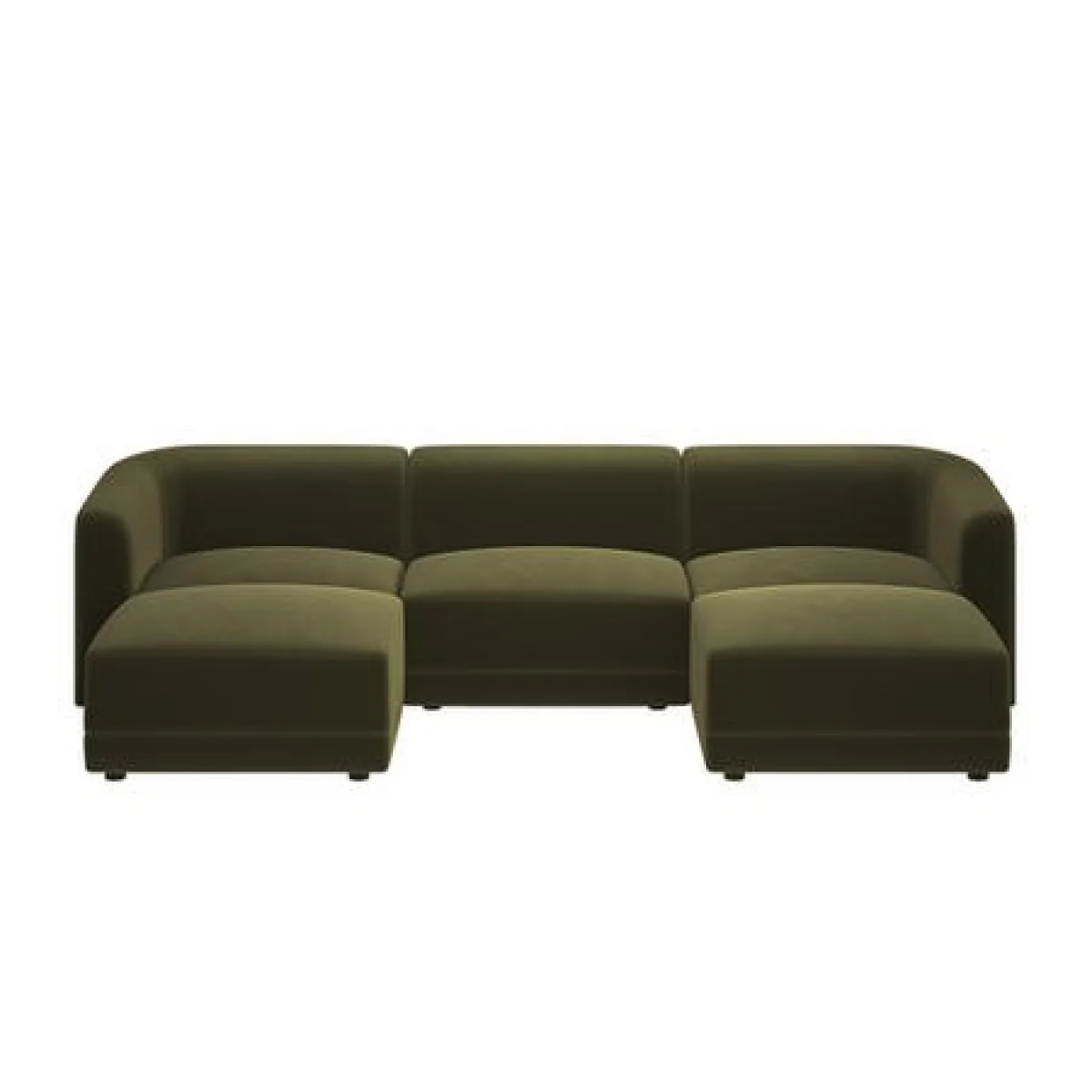Large Olive Green Velvet 4-Seater U-Shape Modular Chaise Sofa - Laine – image 4