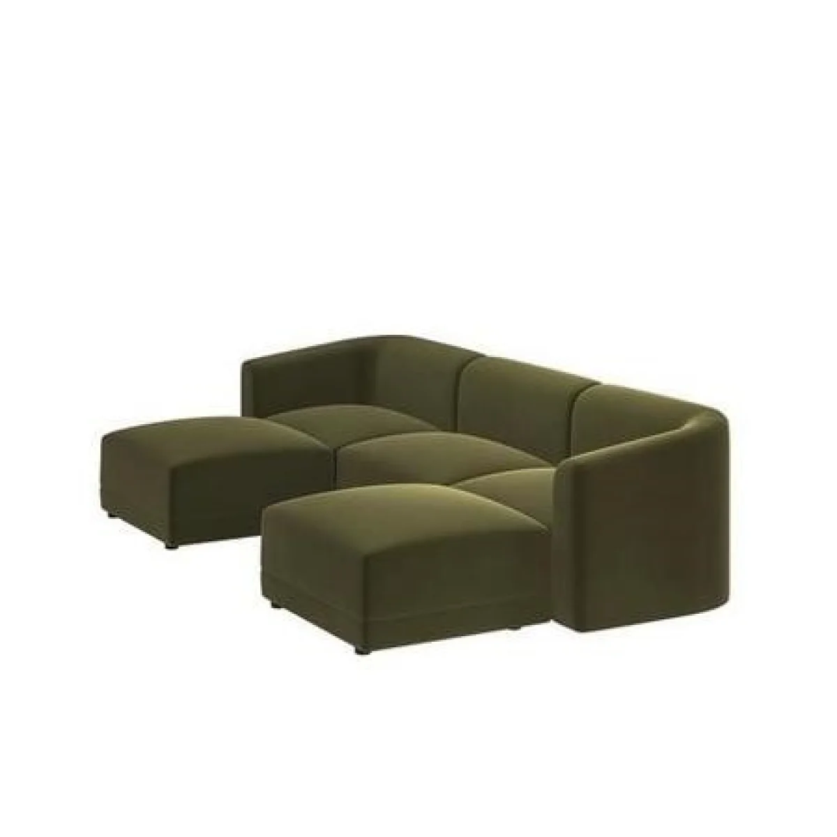 Large Olive Green Velvet 4-Seater U-Shape Modular Chaise Sofa - Laine – image 5