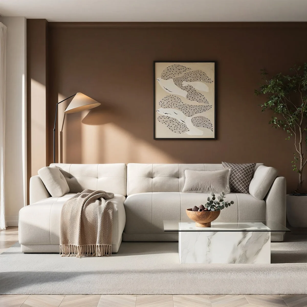 Beige Fabric 4 Seater Left-Hand Chaise L-Shape Corner Sofa - Arden – image 2