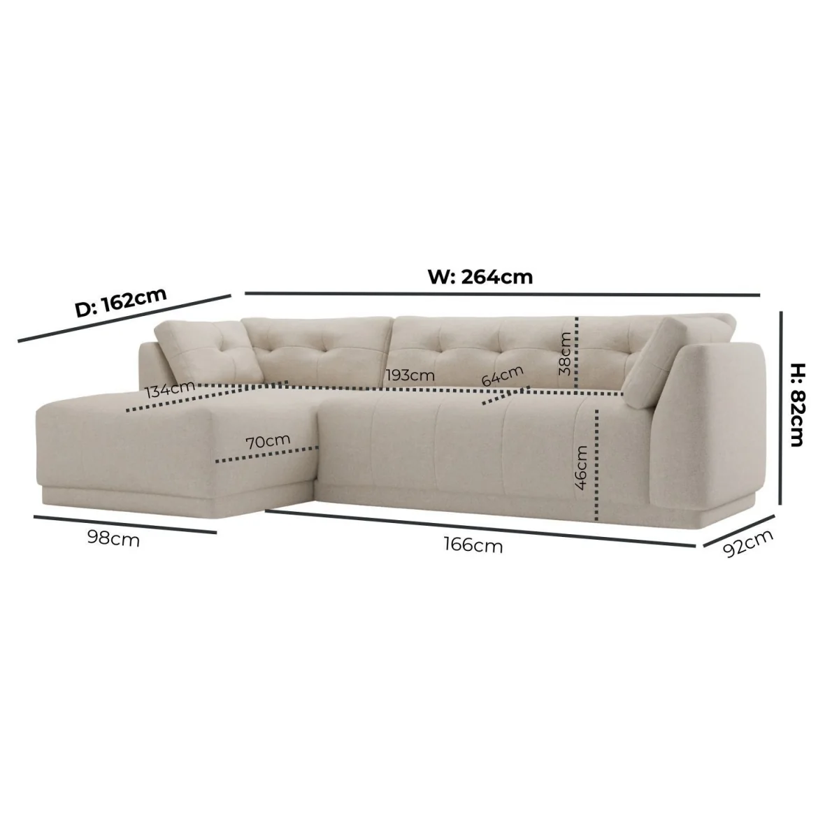 Beige Fabric 4 Seater Left-Hand Chaise L-Shape Corner Sofa - Arden – image 4