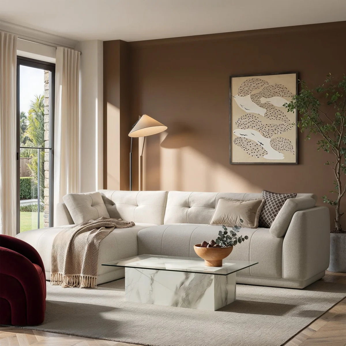 Beige Fabric 4 Seater Left-Hand Chaise L-Shape Corner Sofa - Arden – image 1