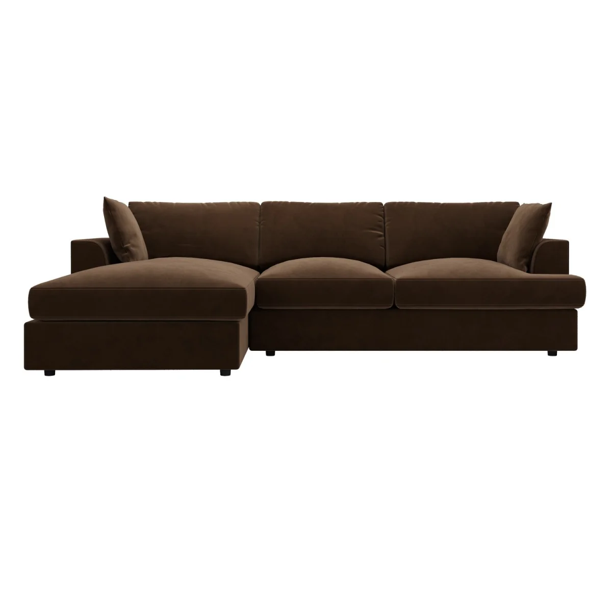 Large Chocolate Brown Velvet Left Hand 4 Seater Chaise Corner Sofa - August – image 6