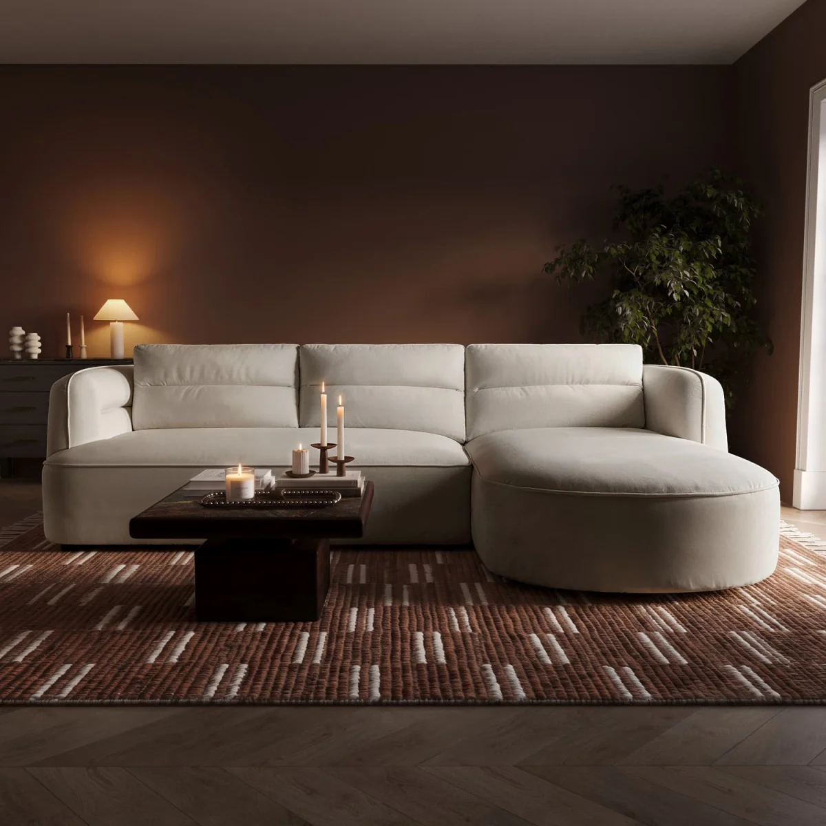 Cream Chenille 4 Seater Right Hand L-Shape Curved Chaise Corner Sofa - Bodhi – image 2