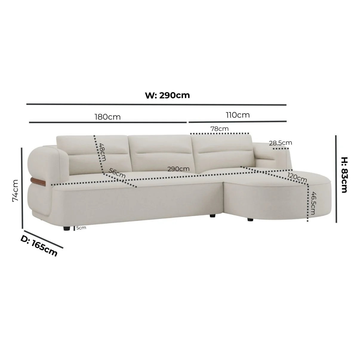 Cream Chenille 4 Seater Right Hand L-Shape Curved Chaise Corner Sofa - Bodhi – image 4