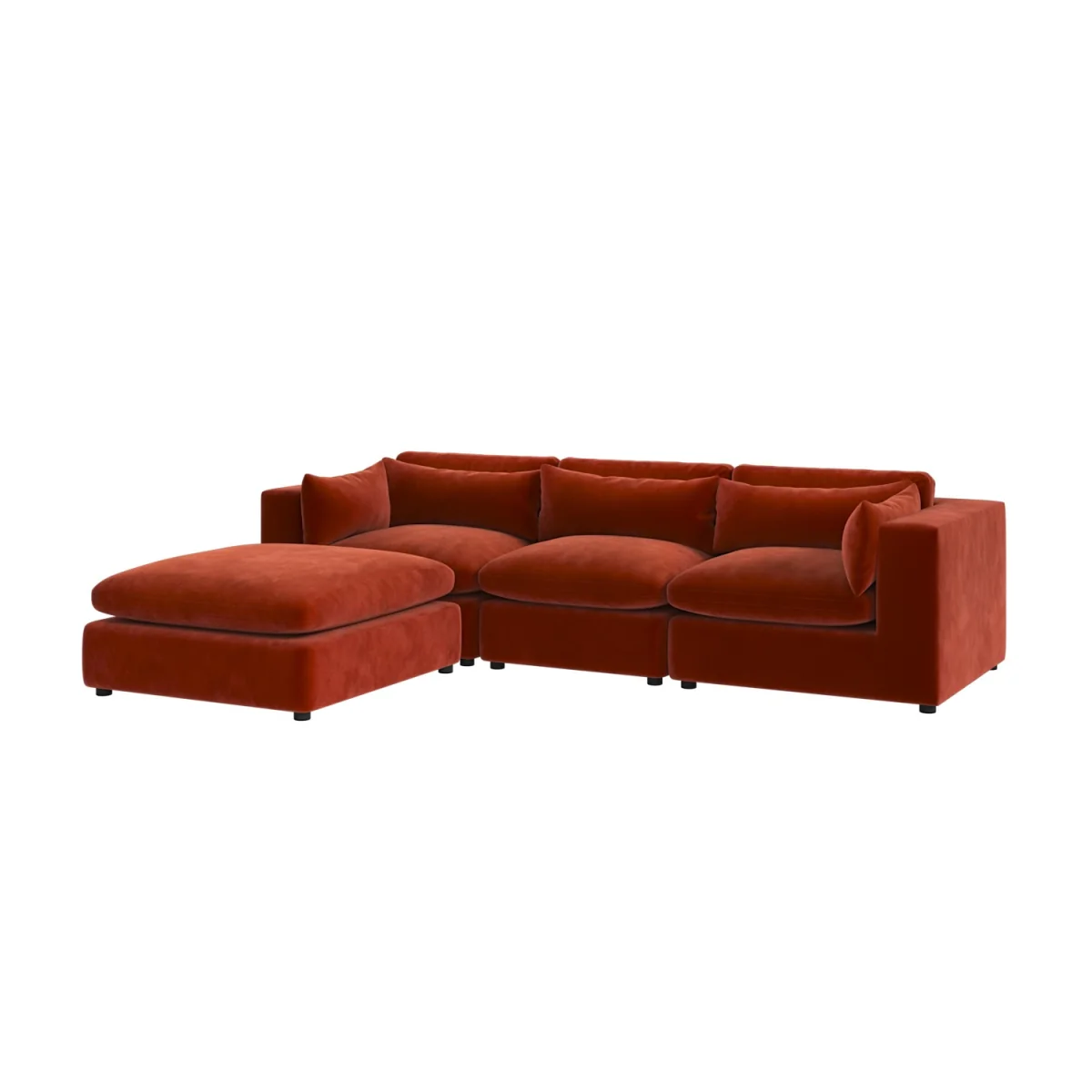 LargeBurnt Orange Velvet Reversible 4 SeaterChaise Corner Sofa - Hudson – image 5
