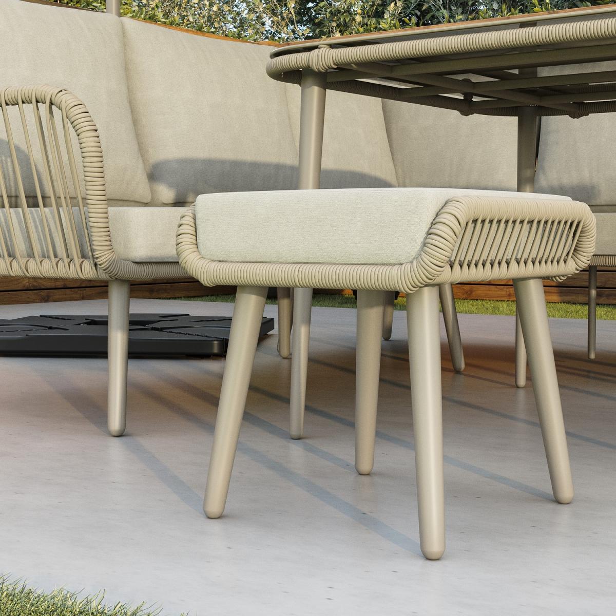 Beige Rope Effect Corner Sofa Set with Matching Stools and Parasol – image 2