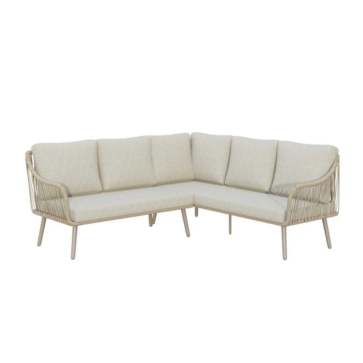 Beige Rope Effect Corner Sofa Set with Matching Stools and Parasol – image 4
