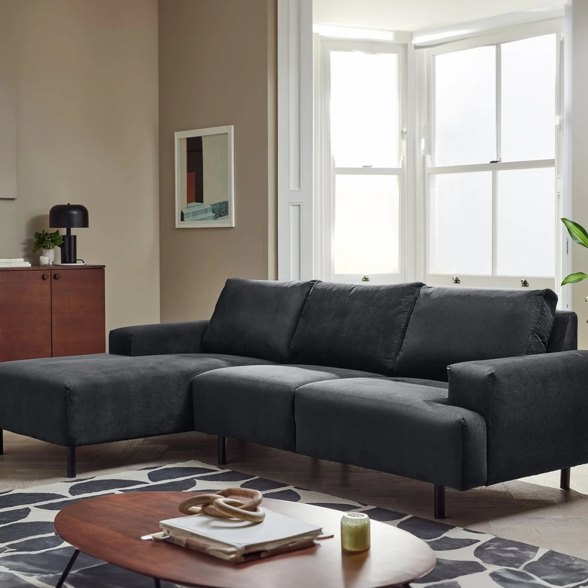 Habitat Julien Fabric Left Hand Corner Chaise Sofa - Charcoal – image 1