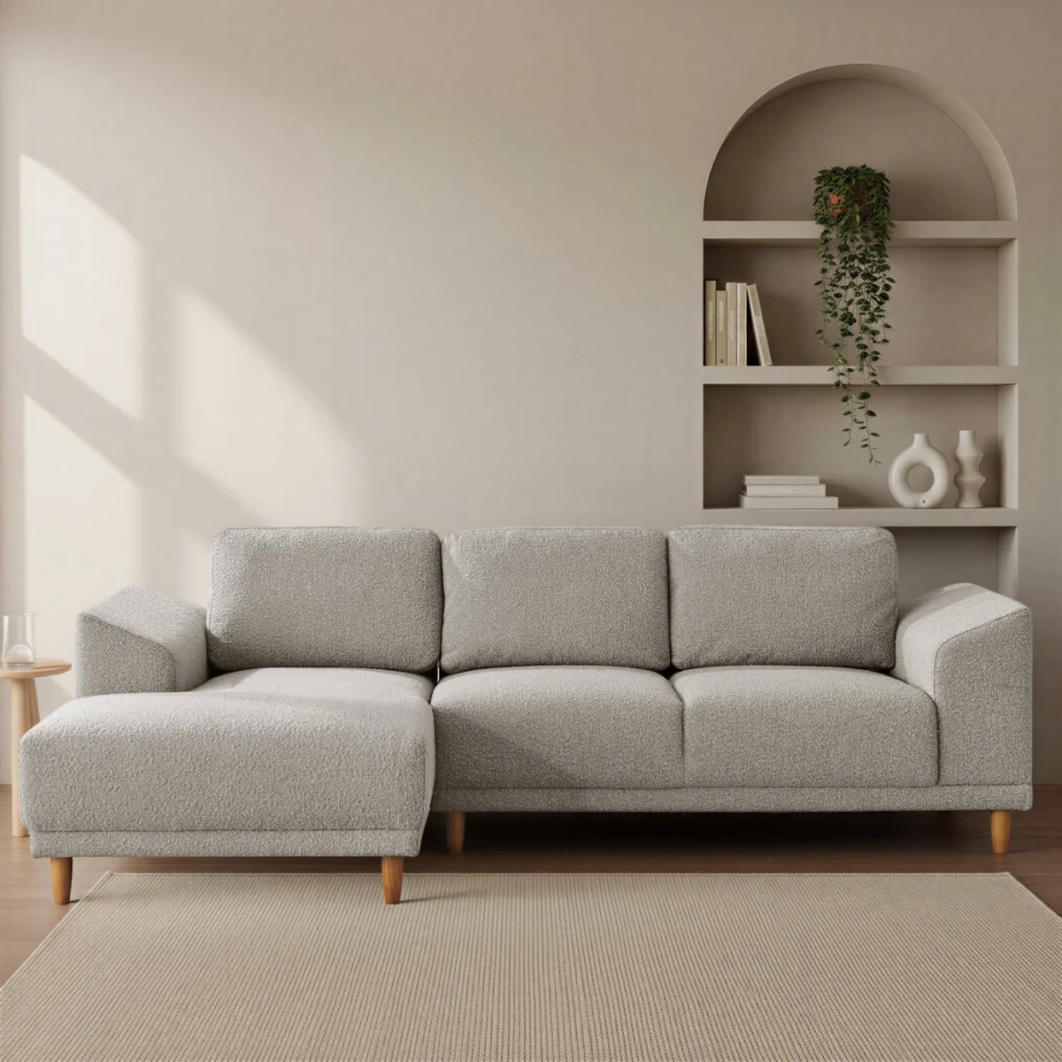 Habitat Draper Boucle Fabric Right Hand Corner Chaise Sofa - Natural – image 1