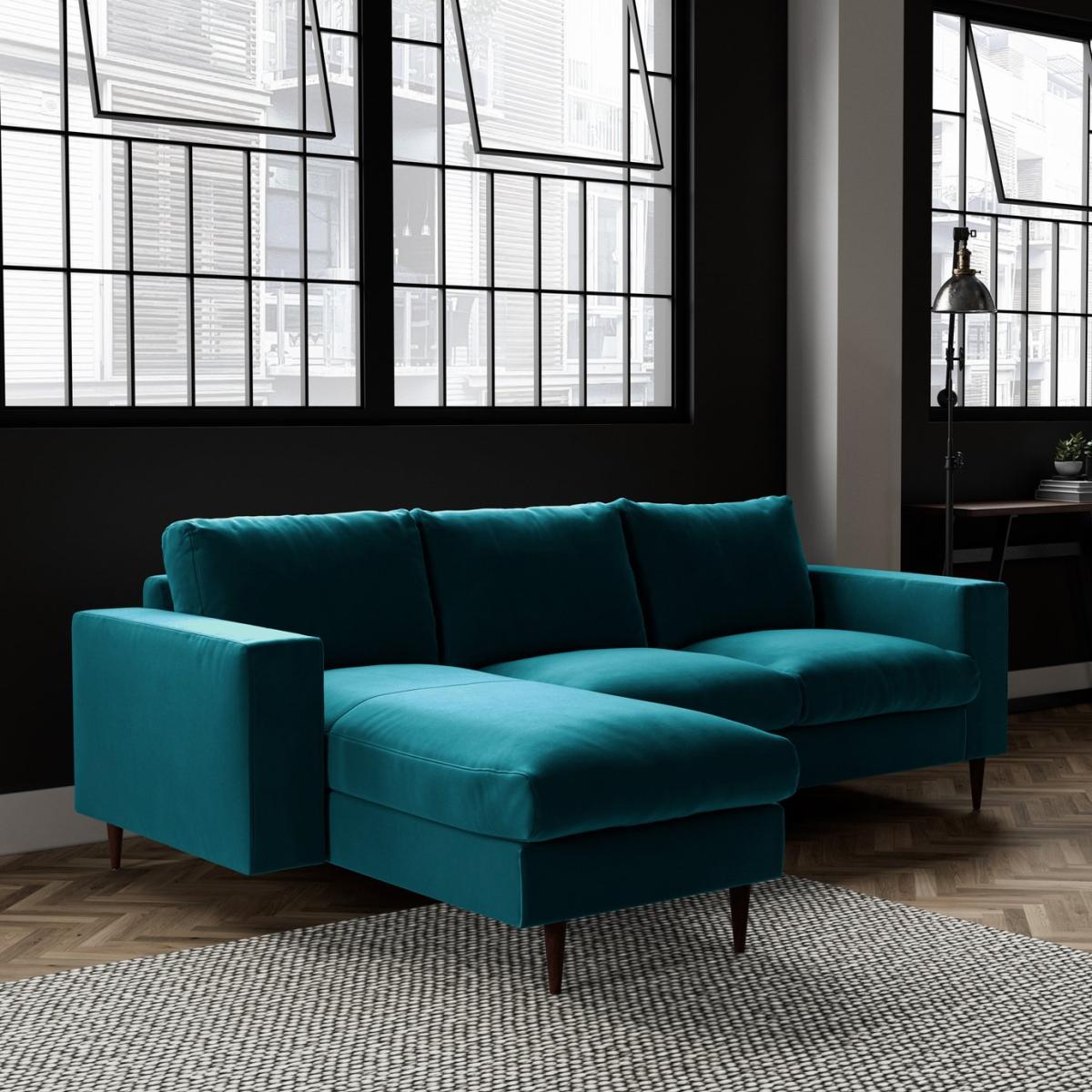 Swoon Evesham Velvet Left Hand Corner Sofa - Kingfisher Blue – image 2