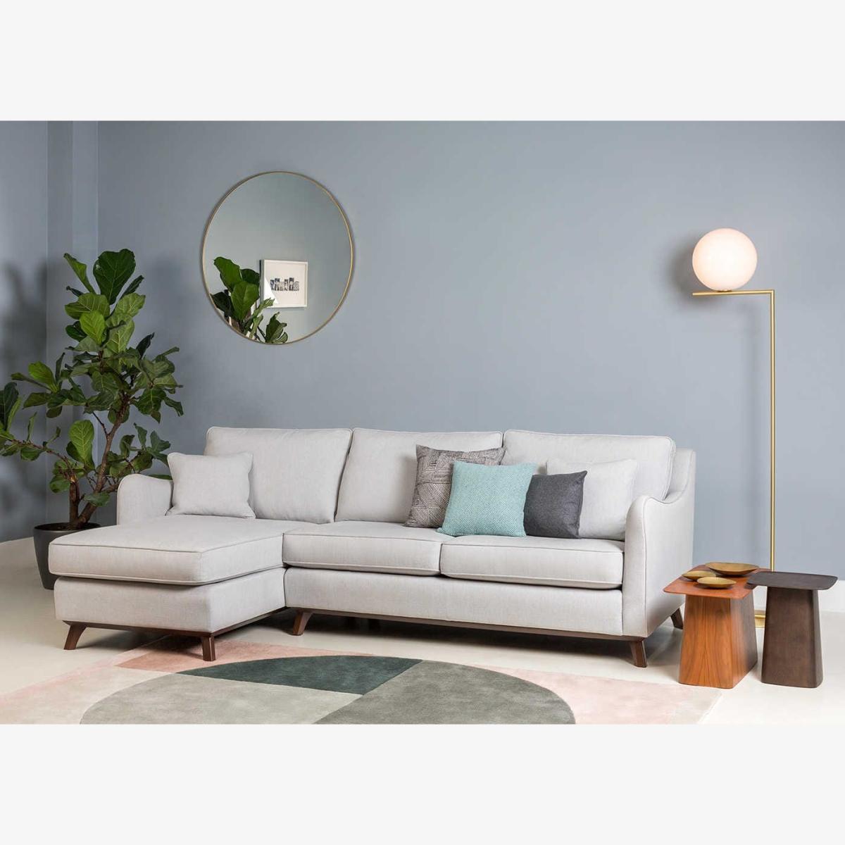Heal's Ravello Left Hand Facing Corner Sofa Velvet Black Walnut Feet - Heal's UK Furniture