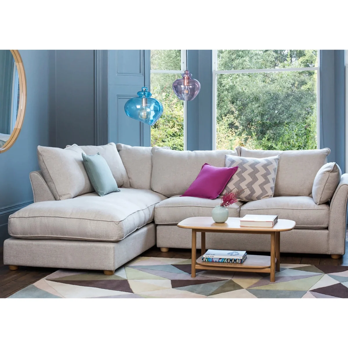 Heal's Tailor Right Hand Facing Corner Sofa Smart Luxe Velvet Mulberry Walnut Stained Feet – image 5