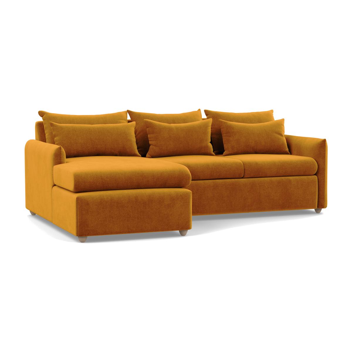 Heal's Pillow Medium LHF Corner Chaise Sofa Smart Luxe Velvet Cognac Stained Oak Feet - Heal's UK Furniture – image 1