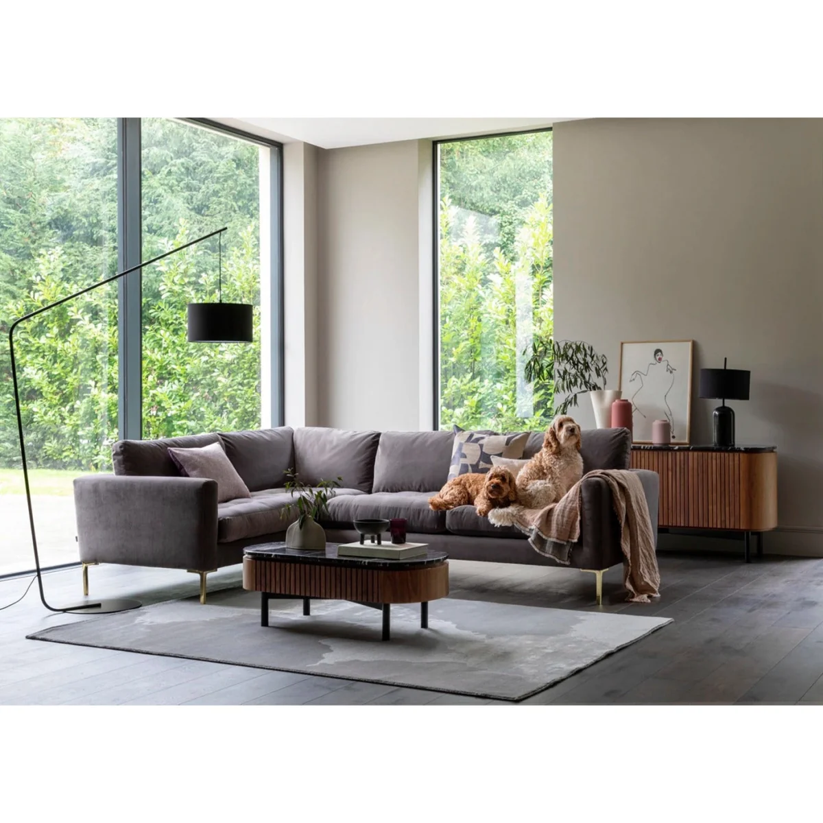 Heal's Eton Right Hand Facing Corner Sofa Loop Twill Fossil Black Feet – image 2