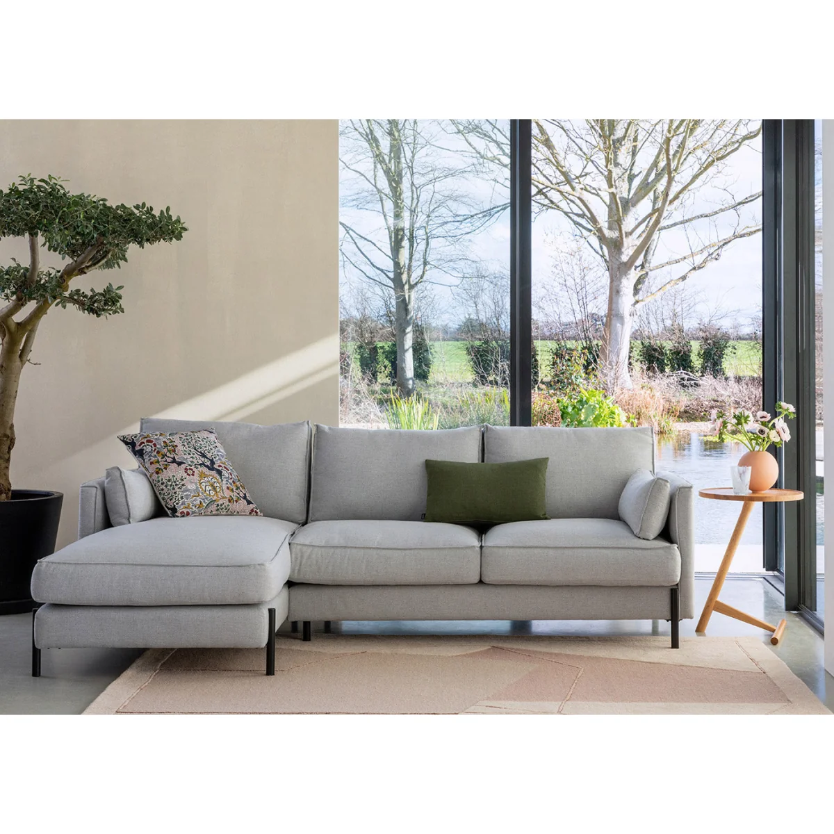 Heal's Tortona Left Hand Facing Corner Chaise Sofa Wool Velvet Camel Black Feet – image 3