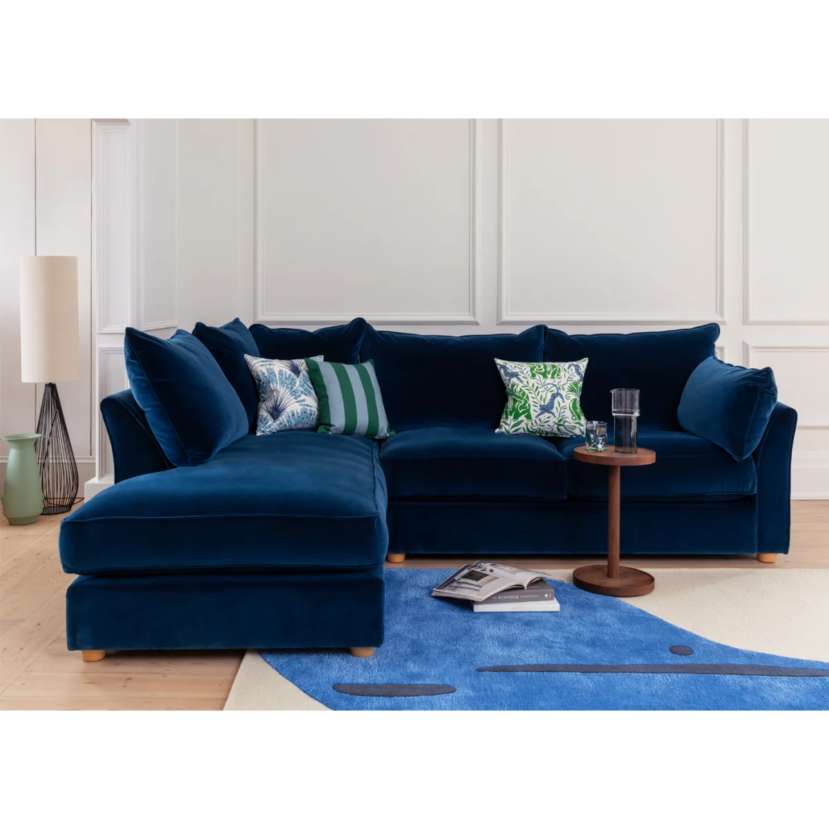 Heal's Tailor Right Hand Facing Corner Sofa Smart Luxe Velvet Tawny Walnut Stained Feet – image 2