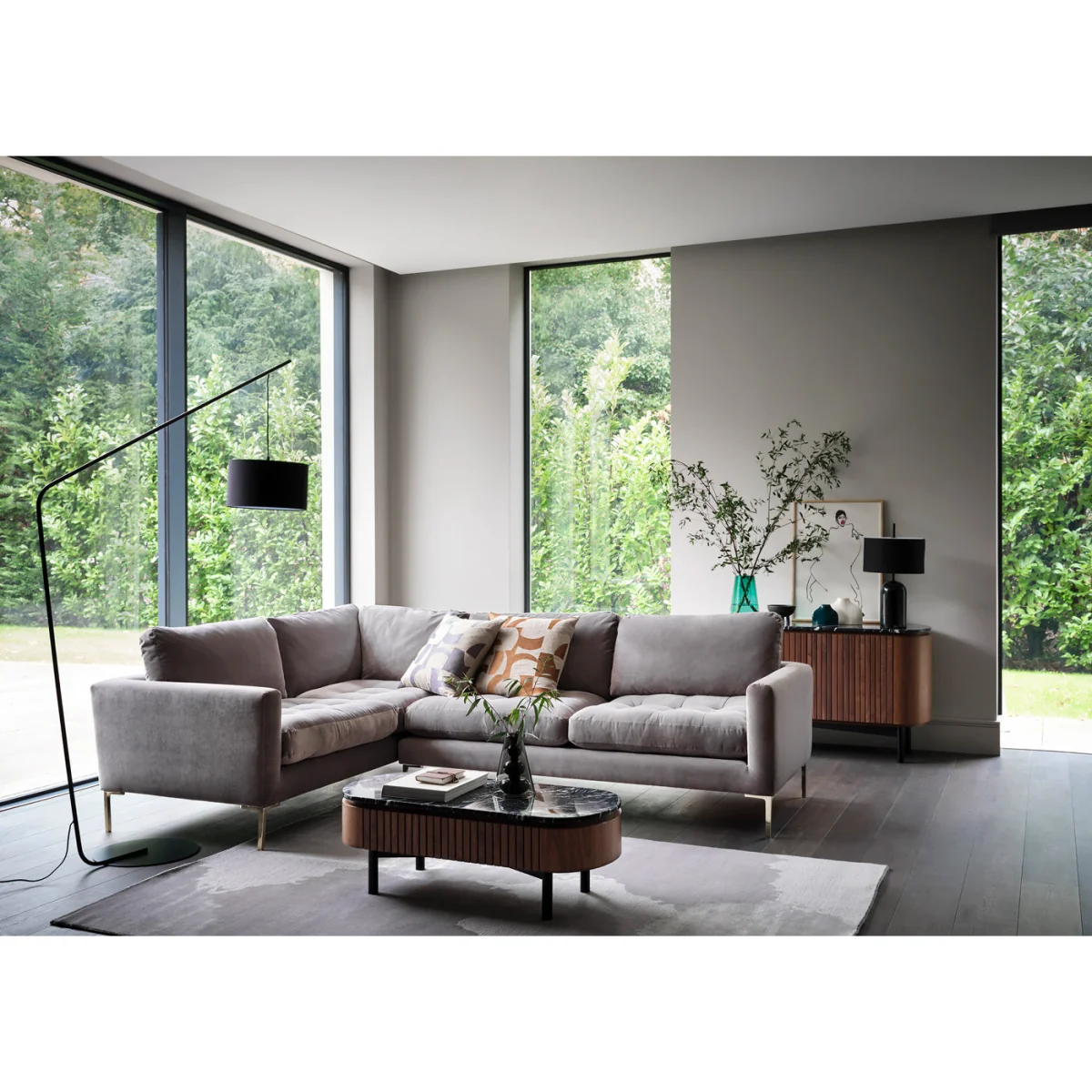 Heal's Eton Left Hand Facing Corner Sofa Loop Twill Fossil Black Feet – image 2