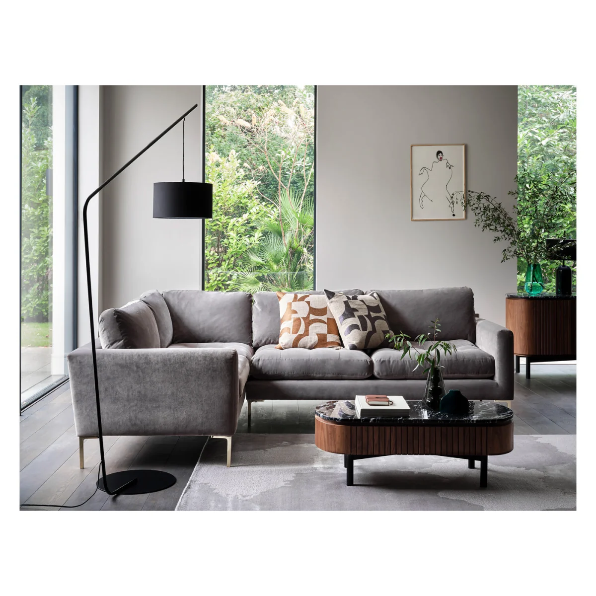Heal's Eton Left Hand Facing Corner Sofa Loop Twill Fossil Black Feet – image 3