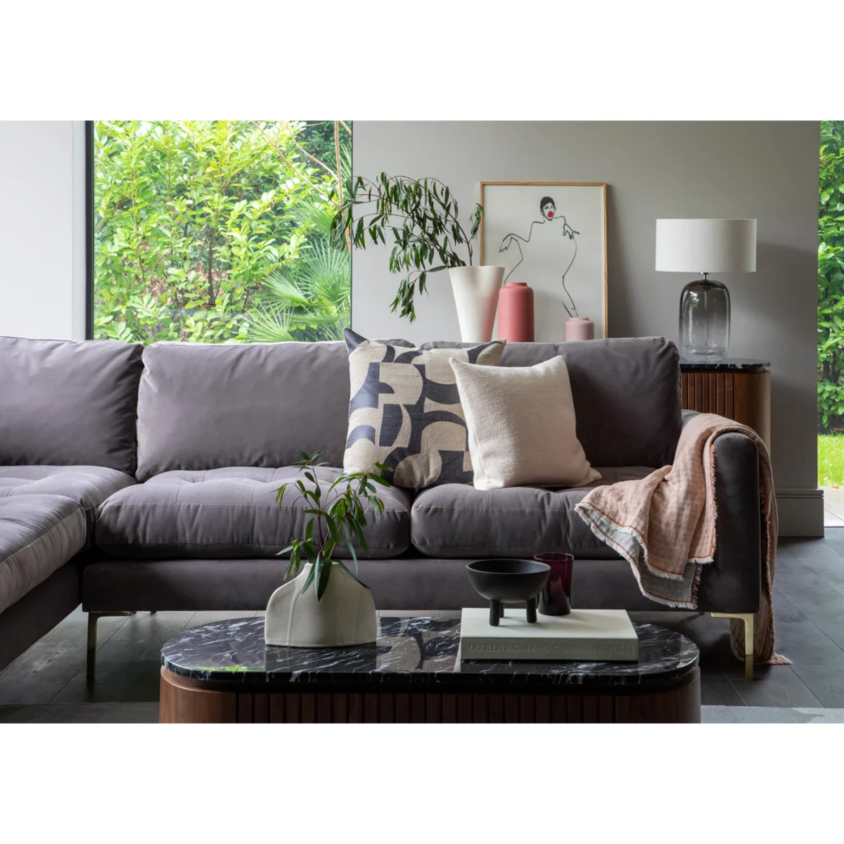 Heal's Eton Left Hand Facing Corner Sofa Loop Twill Fossil Black Feet – image 4