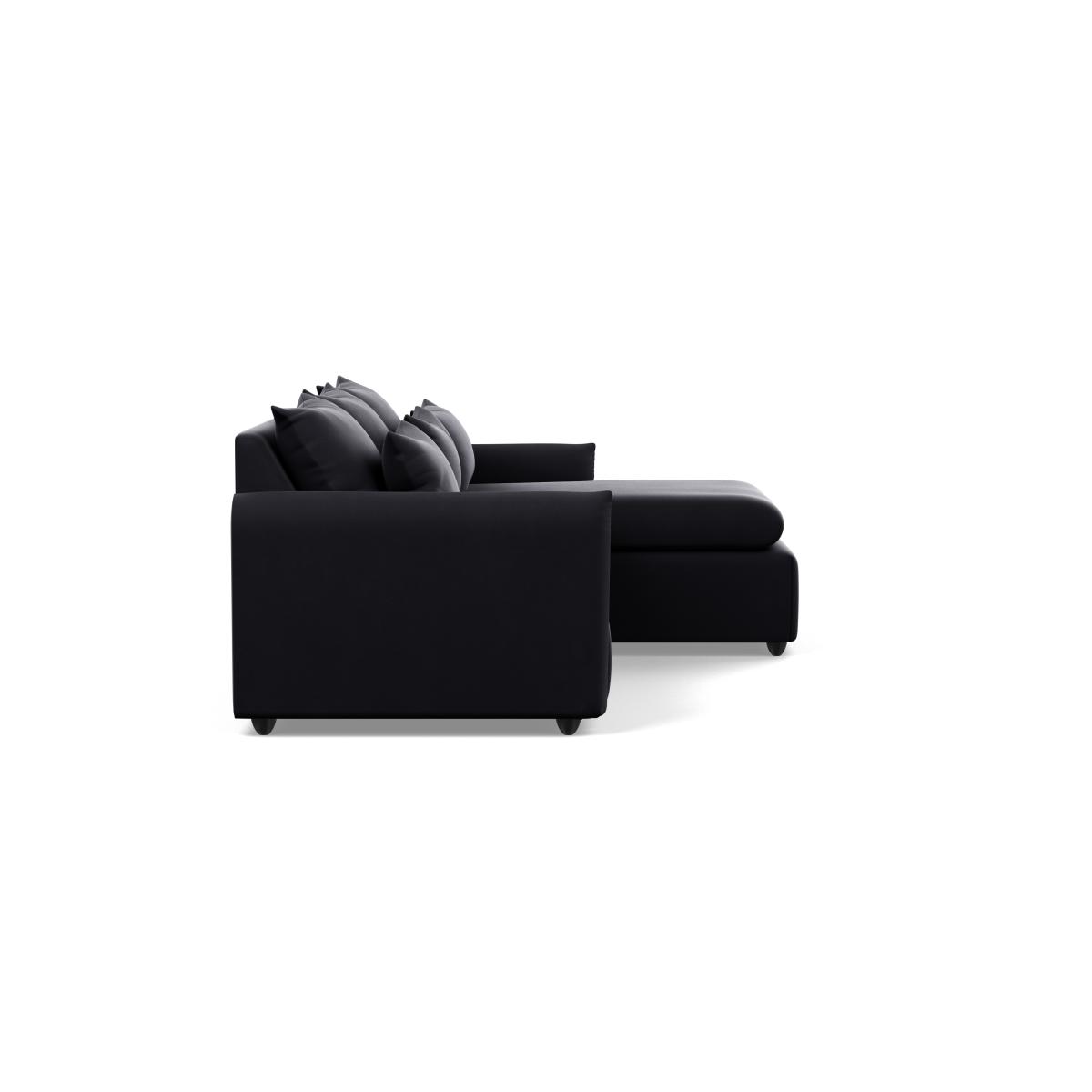 Heal's Pillow Medium RHF Corner Chaise Sofa Bed Velvet Black Stained Oak Feet - Heal's UK Bedroom Furniture – image 3