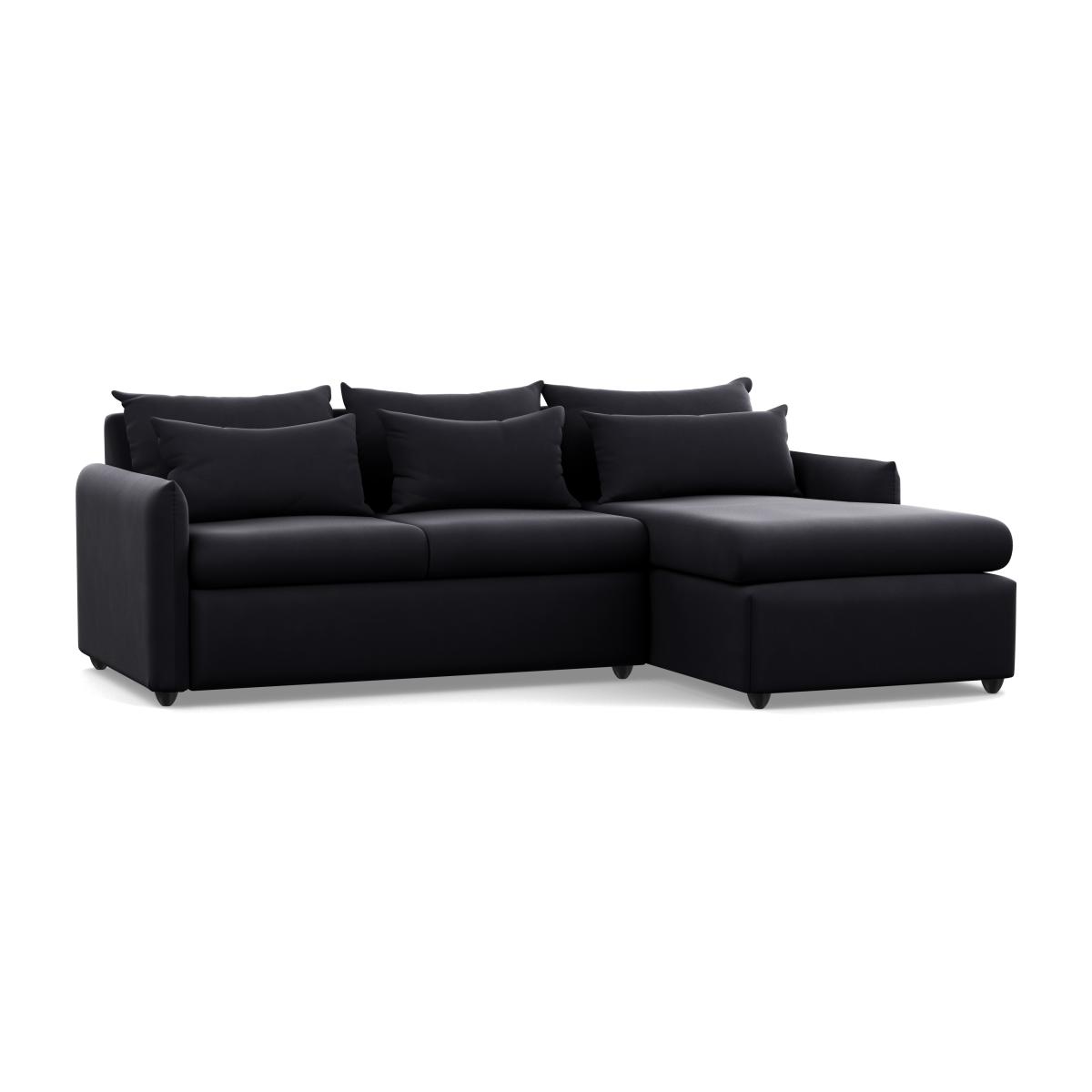 Heal's Pillow Medium RHF Corner Chaise Sofa Bed Velvet Black Stained Oak Feet - Heal's UK Bedroom Furniture – image 1