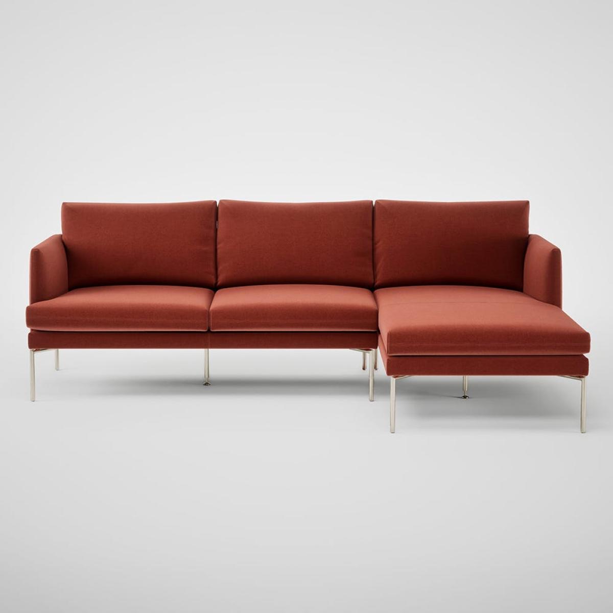 Heal's Matera Right Hand Facing Chaise Sofa Nobilis Velvet Rust 06 Stainless Steel Foot – image 2