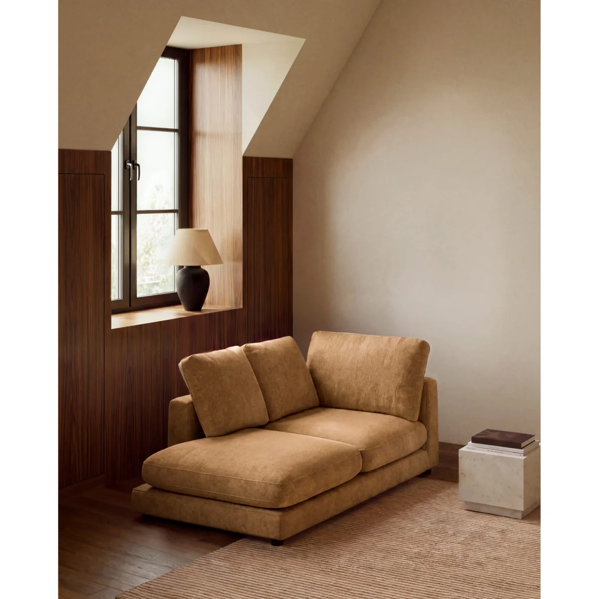 Gala chaise longue module right side in mustard micro bouclé – image 2