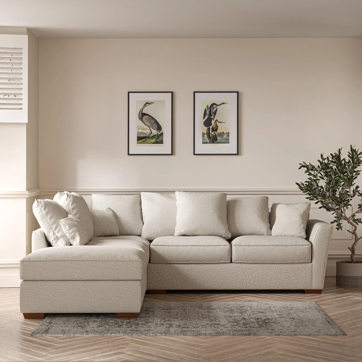 Florence Scatterback Woven Left Facing Corner Sofa & Footstool with Dark Brown – image 1