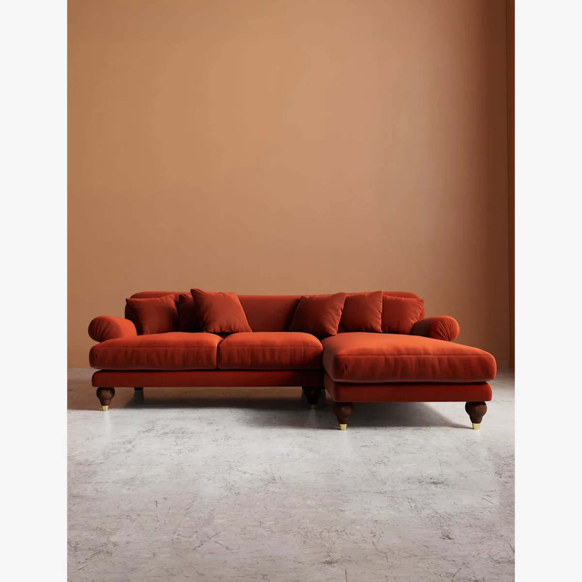Swoon Willows Crushed Velvet Right Corner Sofa Dark Orange – image 1