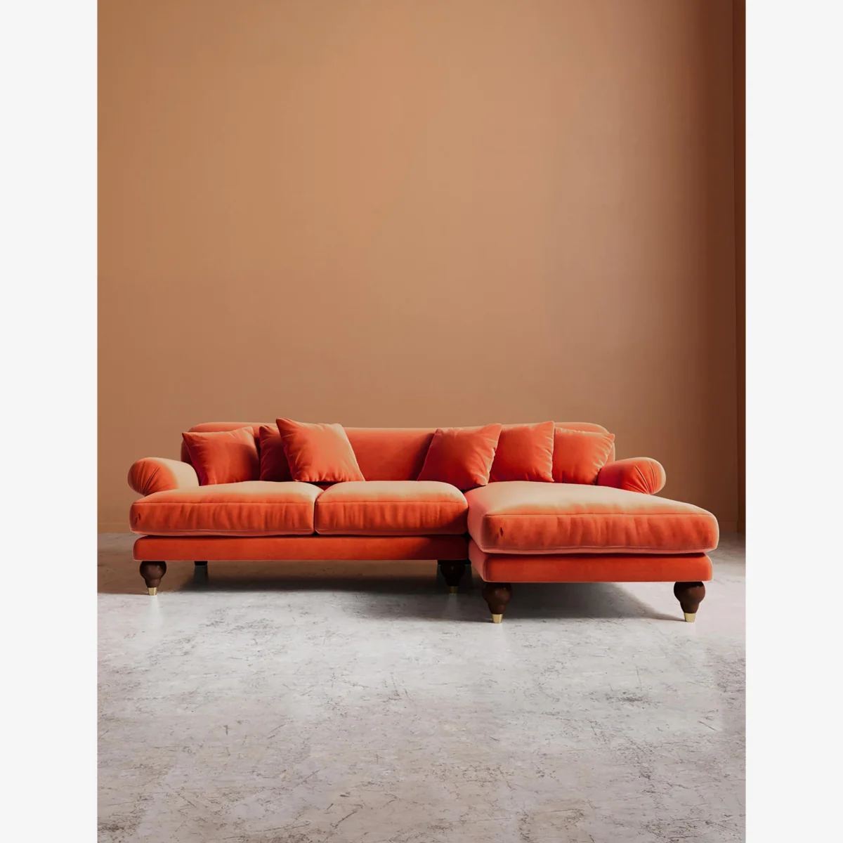 Swoon Willows Easy Velvet Right Corner Sofa Orange – image 1