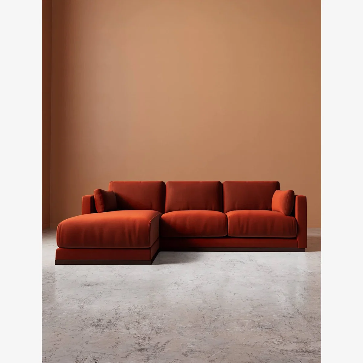 Swoon Crushed Velvet Left Corner Sofa Dark Orange – image 1