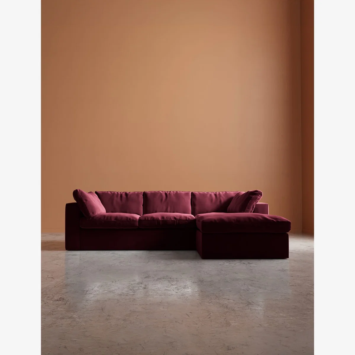 Swoon Easy Velvet Right Corner Sofa Burgundy – image 1