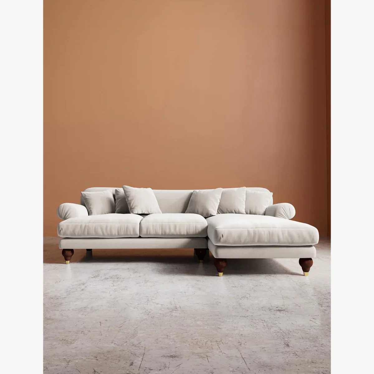 Swoon Willows Crushed Velvet Right Corner Sofa Cream – image 1