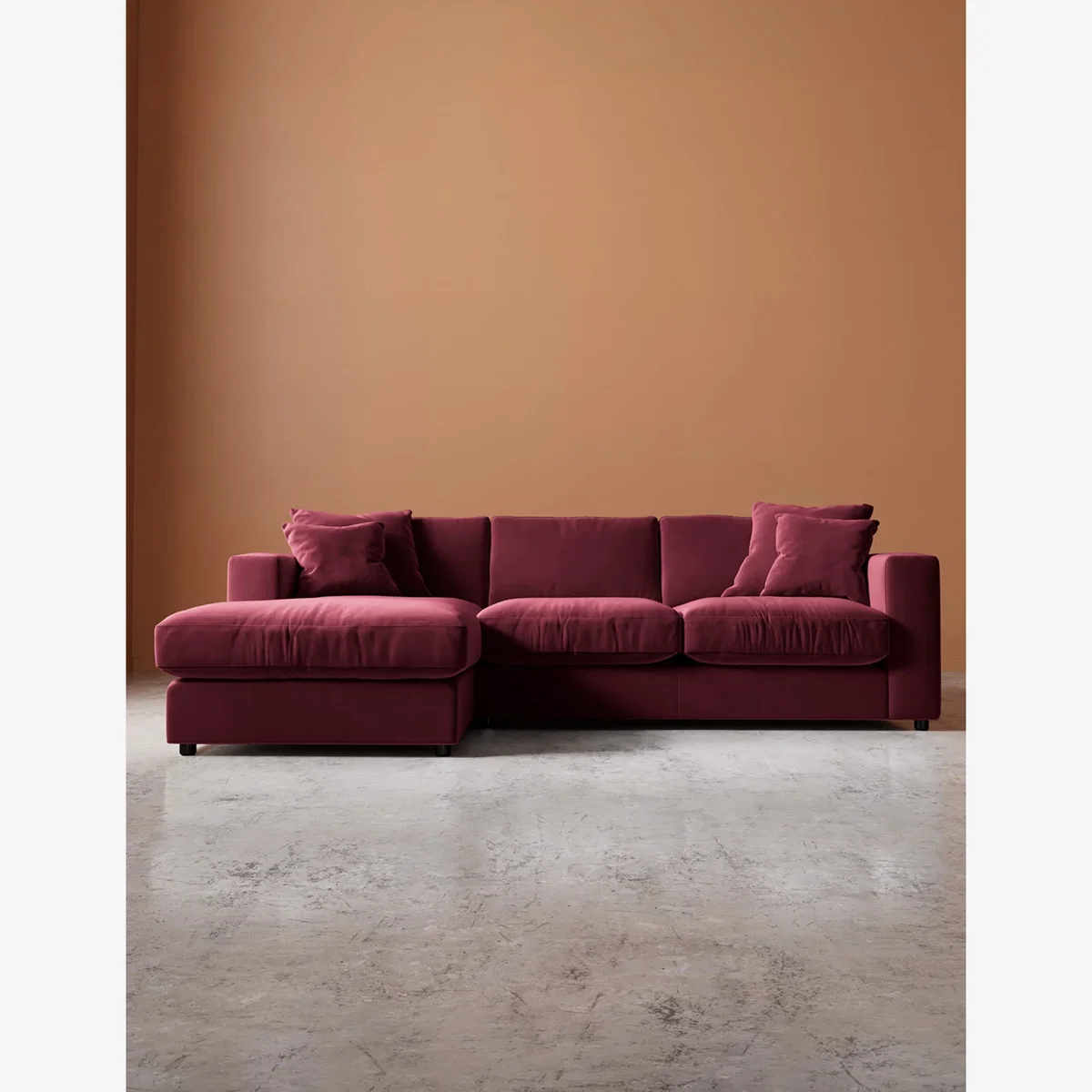 Swoon Easy Velvet Left Corner Sofa Burgundy – image 1