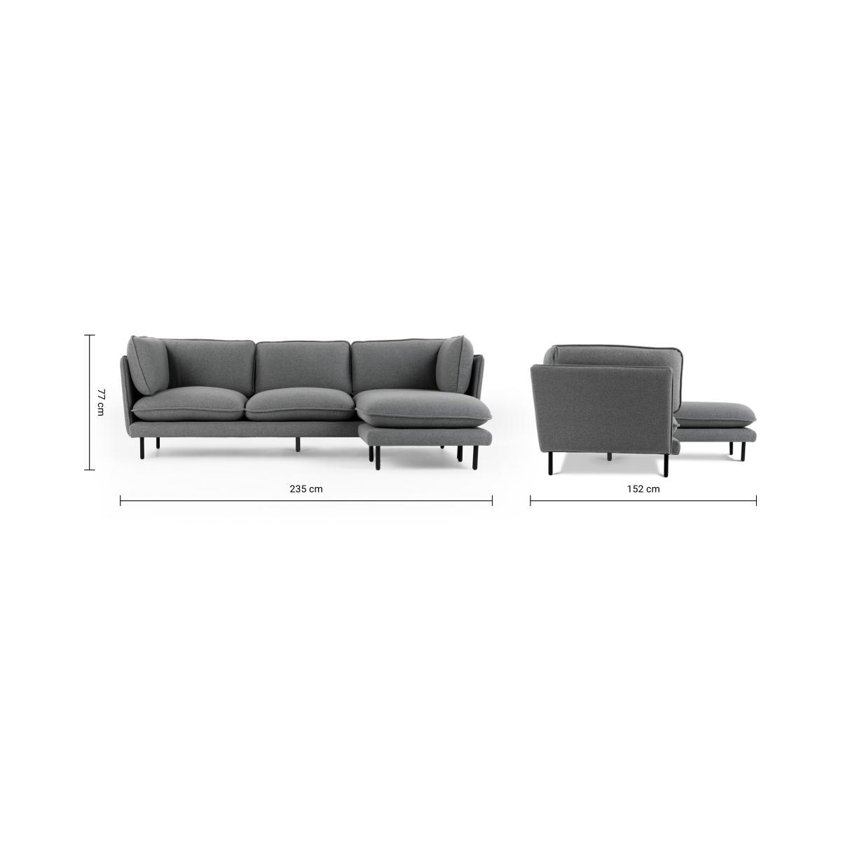Wes 3 Seater Chaise End Corner Sofa, Elite Grey – image 9
