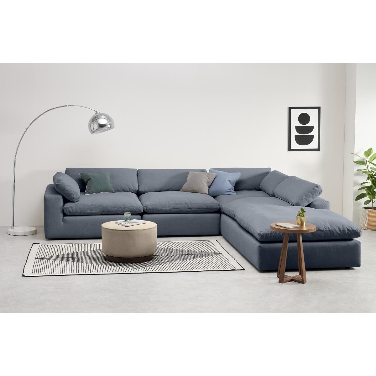 Samona Right Hand Facing Full Corner Sofa, Jeans Blue Cotton & Linen Blend – image 3