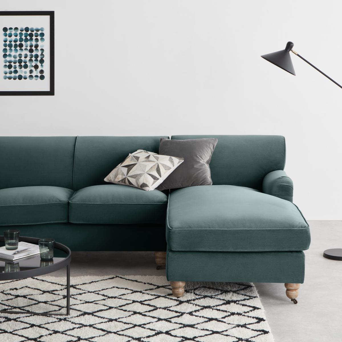 Orson Right Hand Facing Chaise End Corner Sofa, Slate Blue Recycled Velvet – image 10
