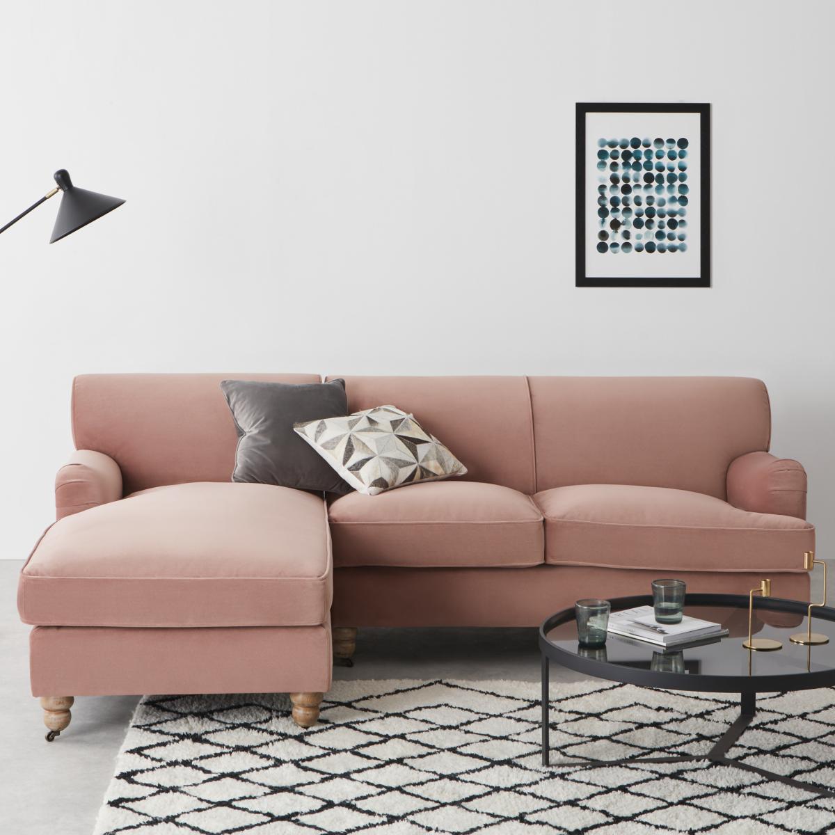 Orson Left Hand Facing Chaise End Corner Sofa, Soft Pink Recycled Velvet – image 10