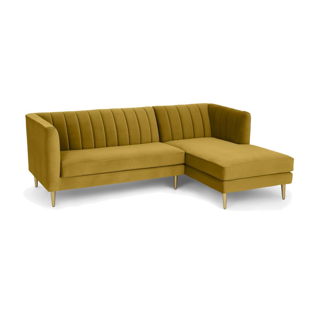 Amicie Right Hand Facing Chaise End Corner Sofa, Vintage Gold Velvet – image 1