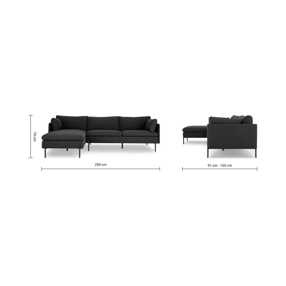 Zarina Left Hand Facing Chaise End Sofa, Sterling Grey Fabric with Black Legs – image 9