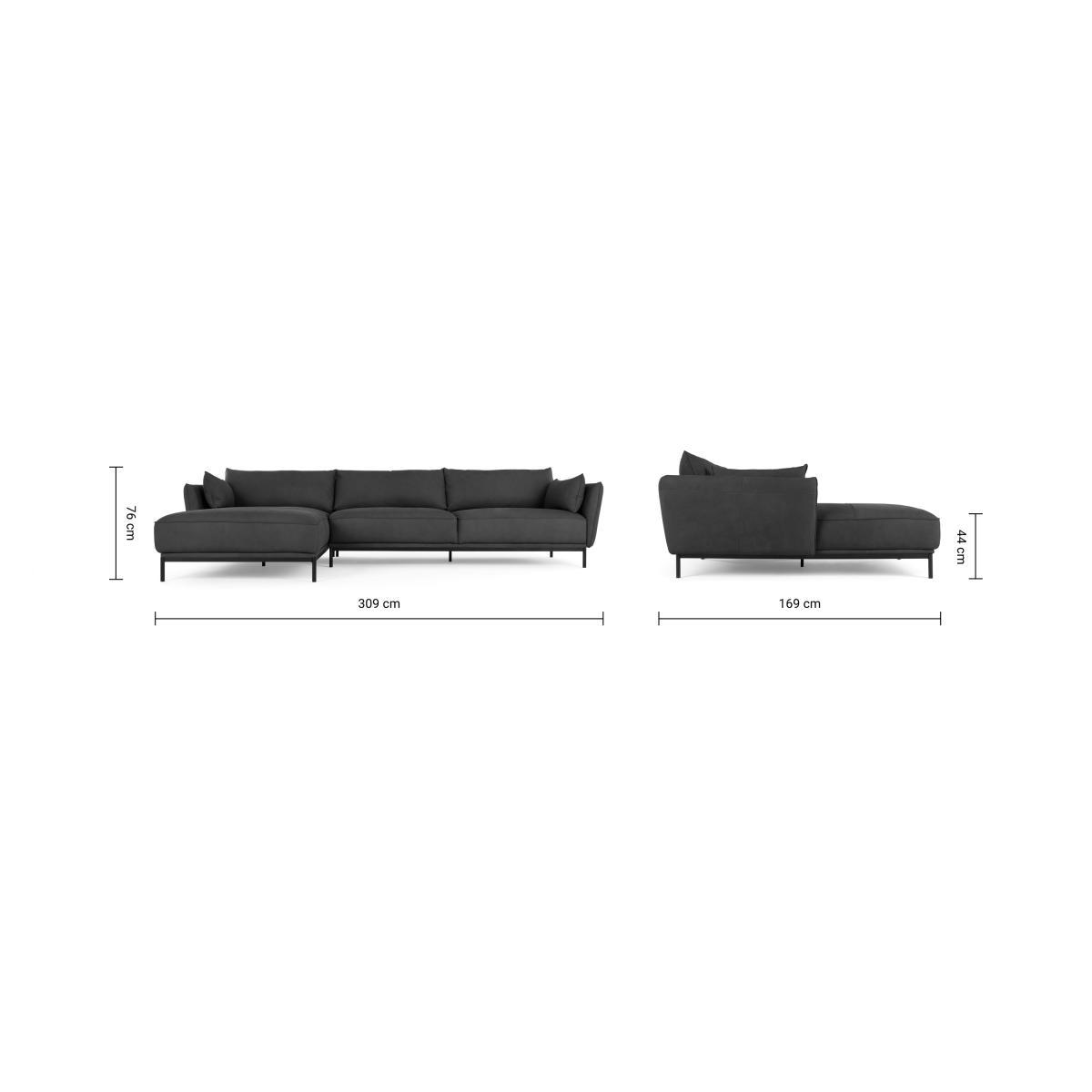 Odelle Left Hand Facing Chaise End Corner Sofa, Texas Dark Grey Leather – image 9