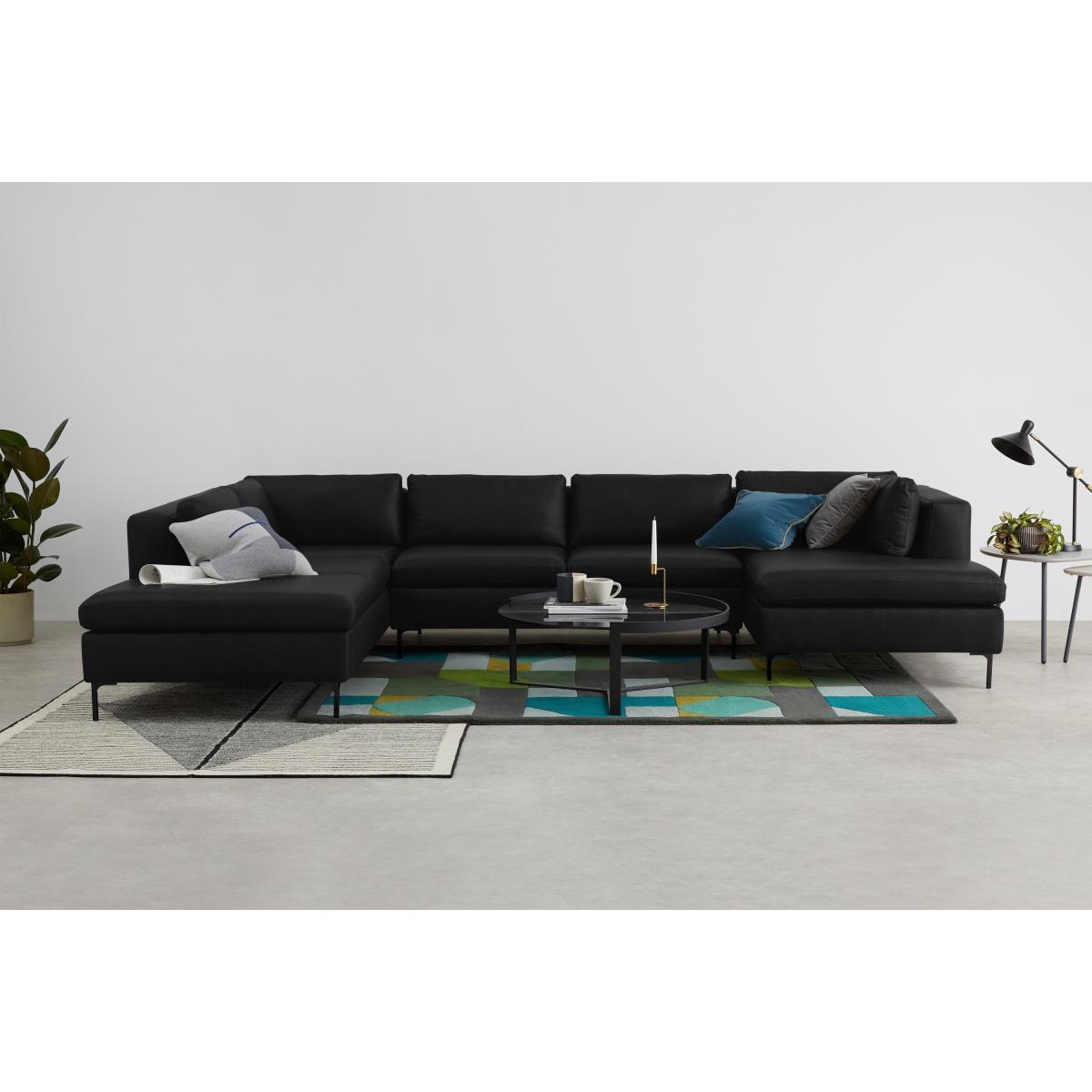 Monterosso Left Hand Facing Corner Sofa, Denver Black Leather with Black Legs – image 4