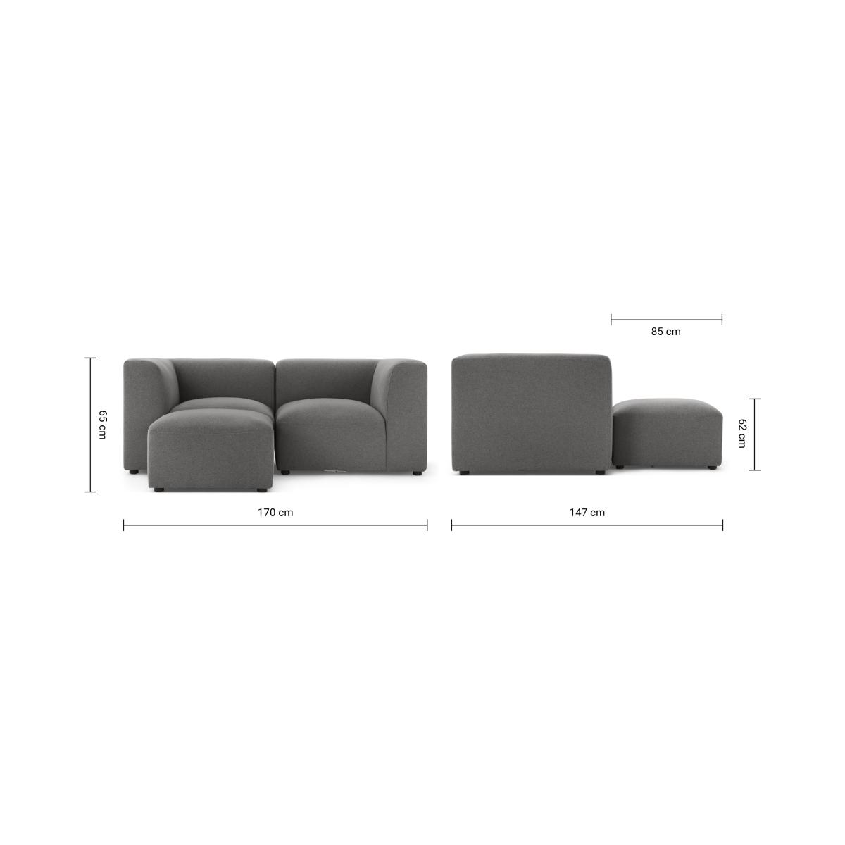 Juno 2 Seater Modular Sofa with Footstool, Marl Grey  – image 3