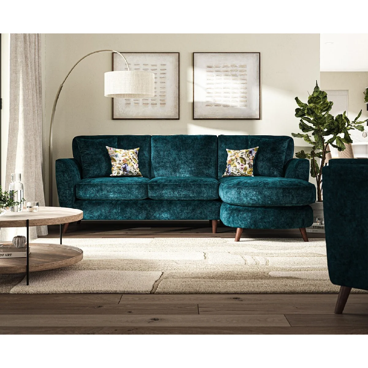 Naples Teal Velvet Right Hand Facing Chaise Sofa – image 2