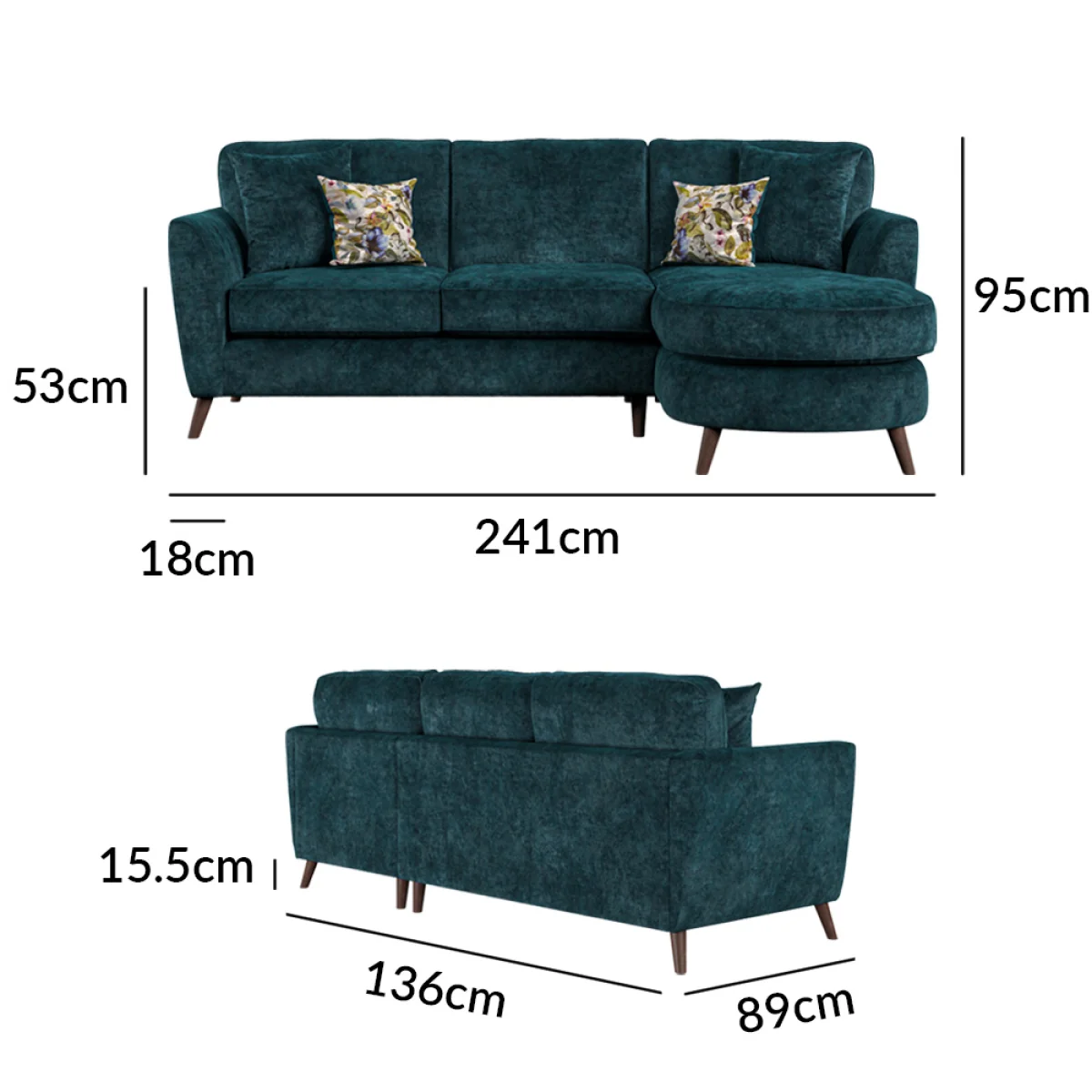 Naples Teal Velvet Right Hand Facing Chaise Sofa – image 11