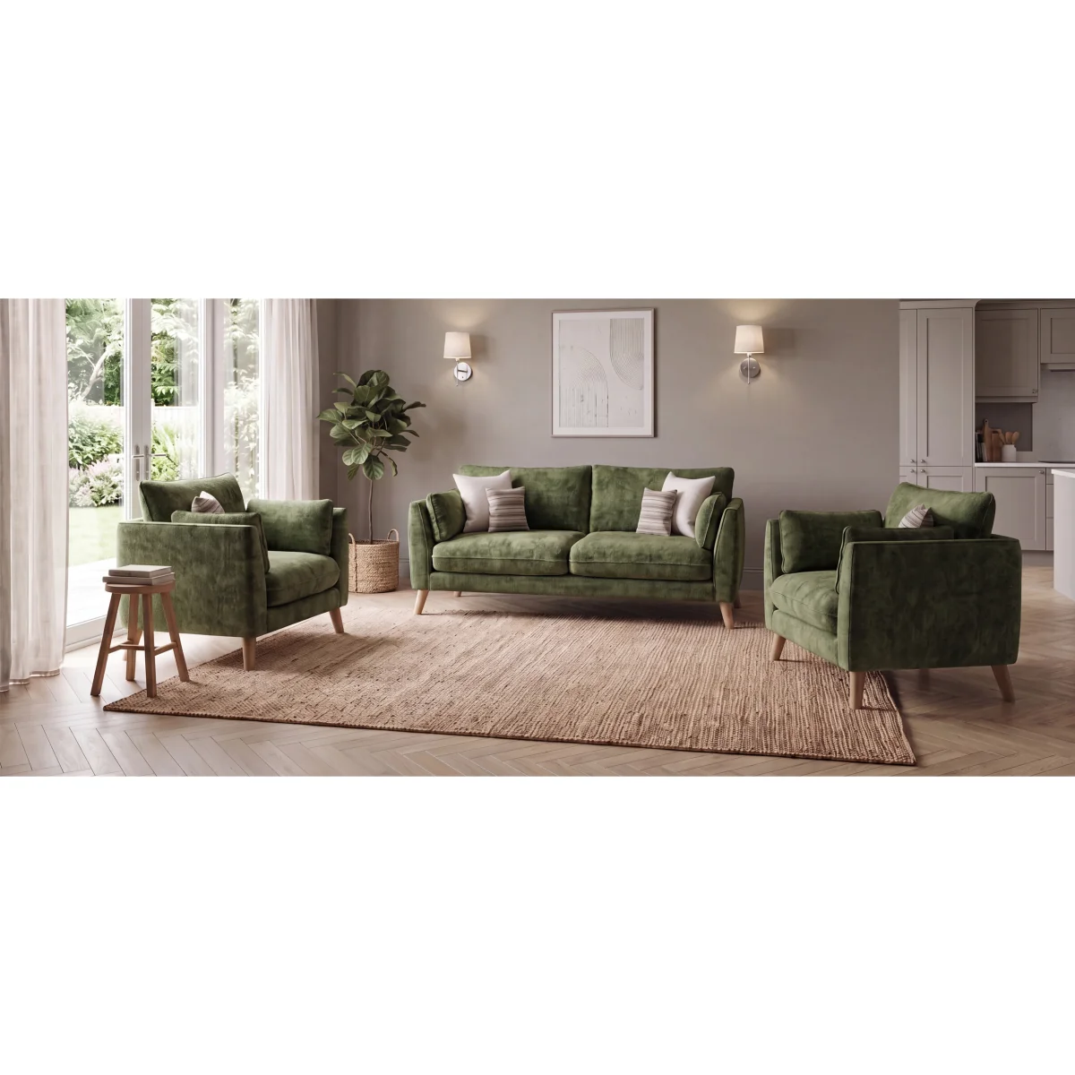 Palermo Olive Green Chenille Fabric Corner Sofa – image 12
