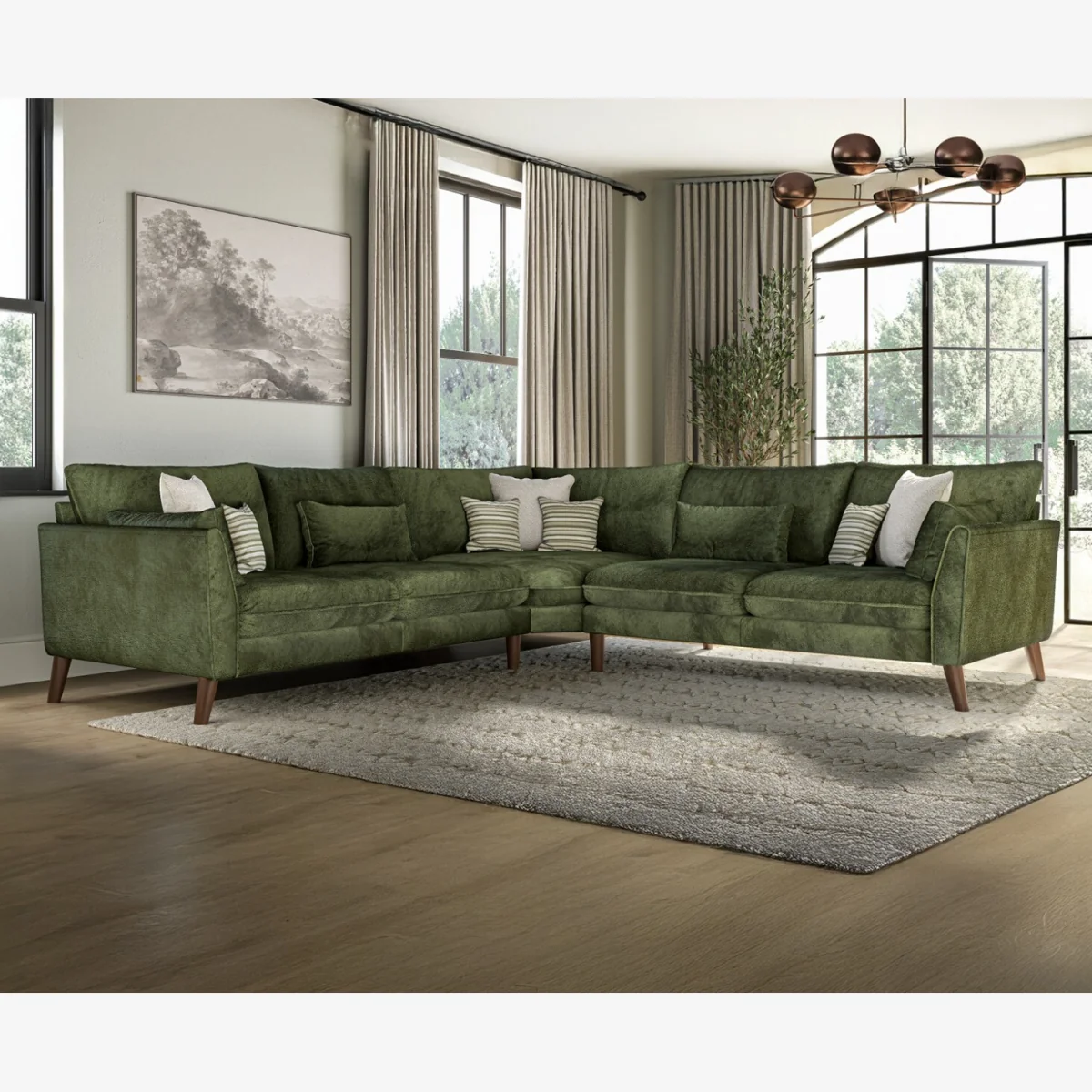 Palermo Olive Green Chenille Fabric Corner Sofa – image 1