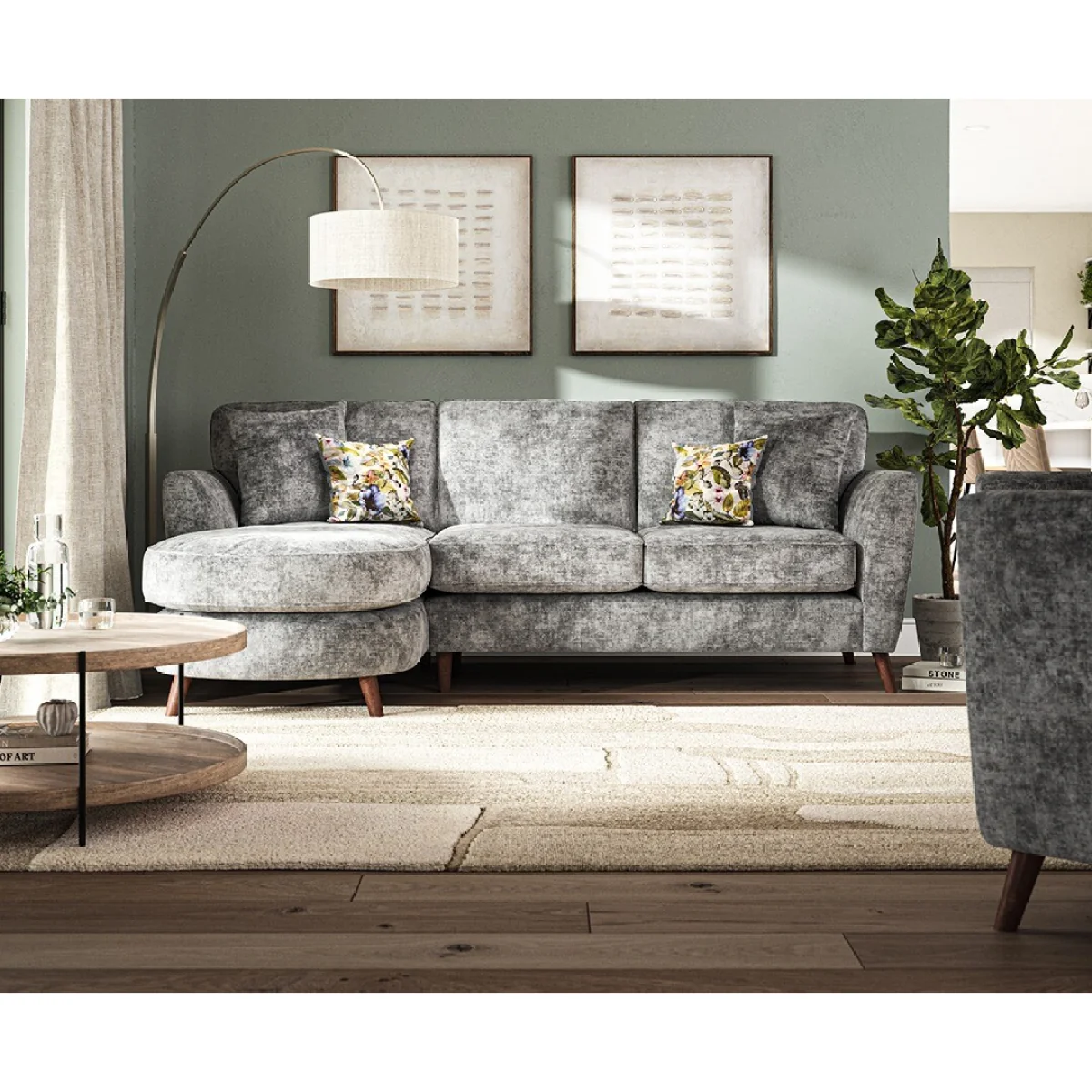 Naples Grey Velvet Left Hand Facing Chaise Sofa – image 2